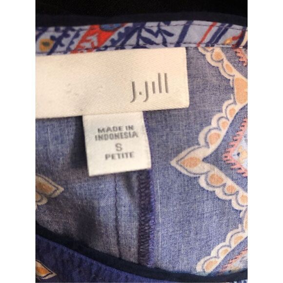 J Jill Dress A-Line Rayon Blue Red Bold Paisley and  Geometric Print Size SP - Picture 12 of 13